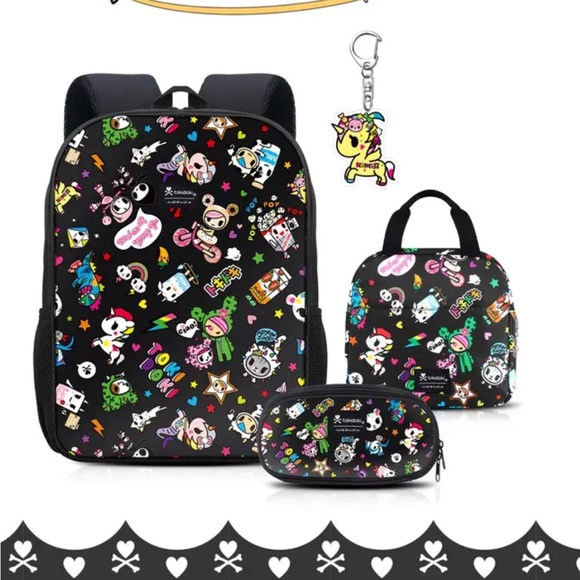 Tokidoki Black Backpack Set with Colorful Characters - Picture 1 of 3
